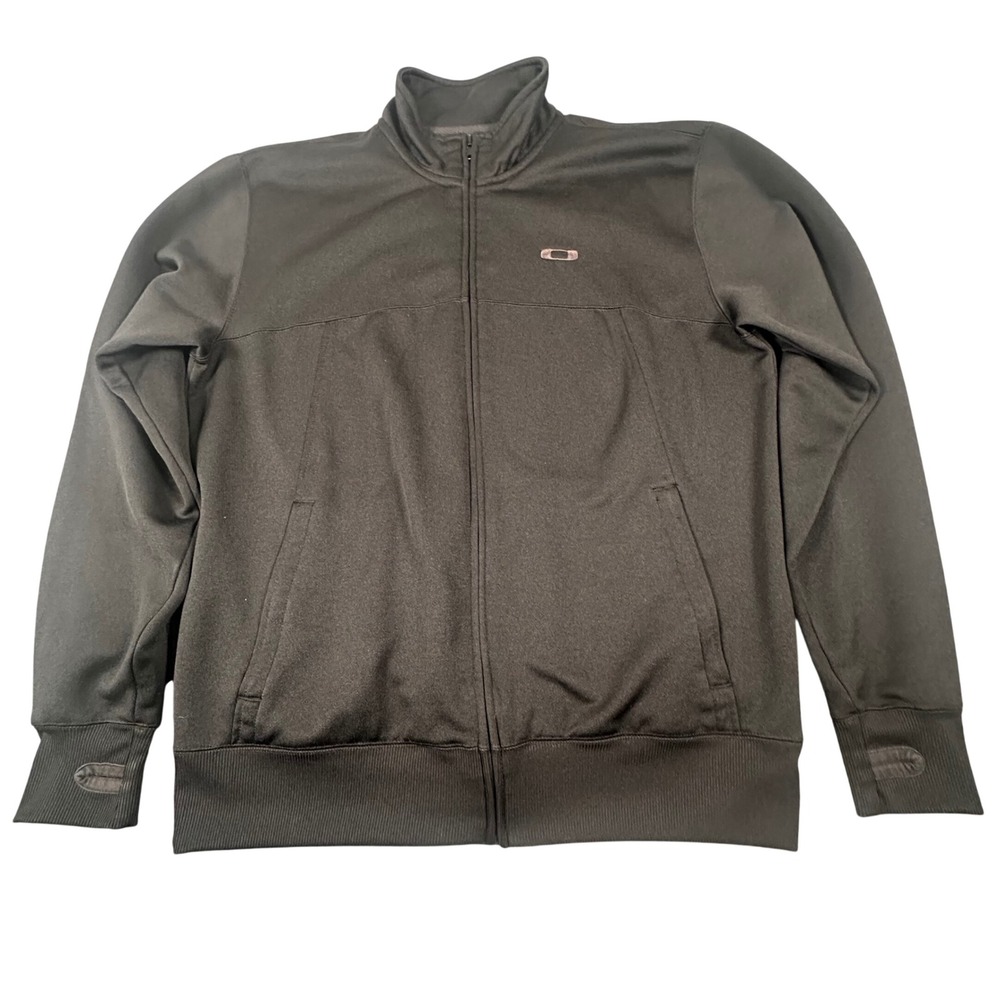 Oakley Mens Full Zip Track Jacket Black Fleece‎ Lined Mock Neck Size Medium